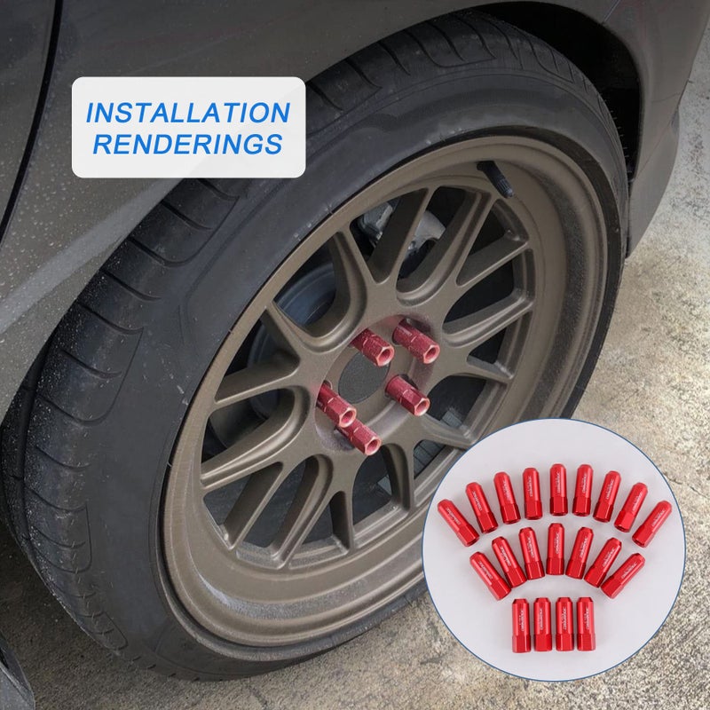 JDMSPEED جيد إم دي سبيد صمولة توصيل ألومنيوم حمراء 60 مم بديلة لعجلات السيارات M12X1.5 20 قطعة - Image 4